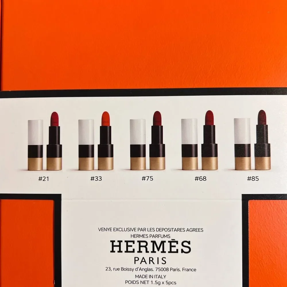 Hermès 5pc Lipstick Boxed Set luxury lip color  5 pcs#21,33,75,68,85 Giftable